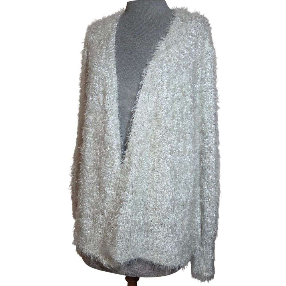 I Jeans by Buffalo Sequin Eyelash Grey Silver Open Front Cardigan Size Small